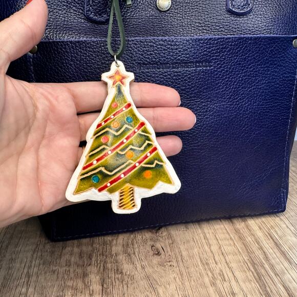 Christmas Tree Purse Charm Genuine Leather Bag Charm Christmas Tree Flair NEW - Picture 2 of 8
